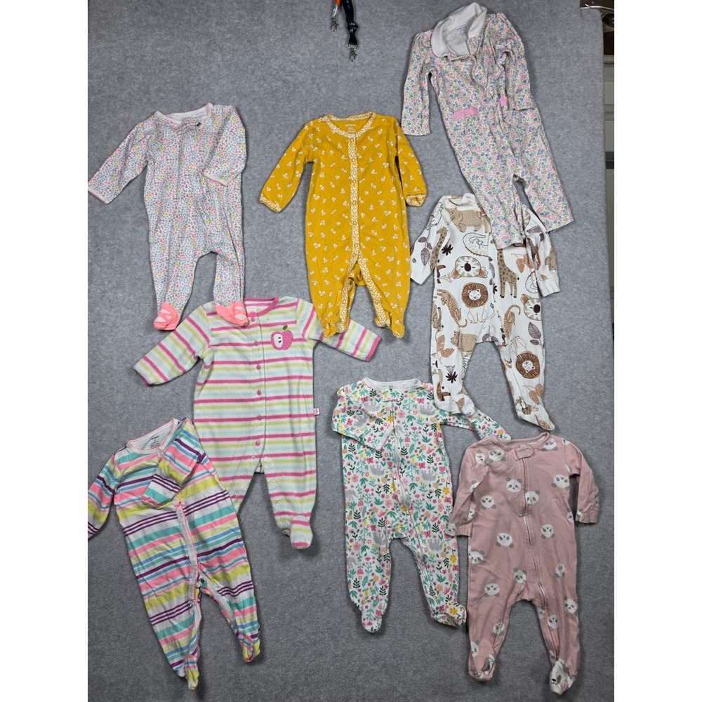 Lot of 8 Baby Girl One Piece Pajamas Size 6 Months 1 Ralph Lauren Piece PJs L/S